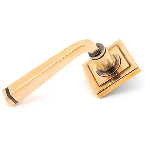 Avon Sprung Lever Door Handle on Square Rose Set - Polished Bronze