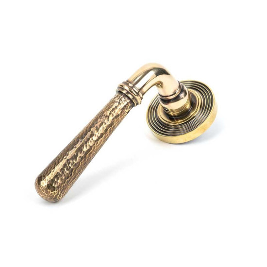 Aged Brass Hammered Newbury Lever on Beehive Rose Set - Unsprung