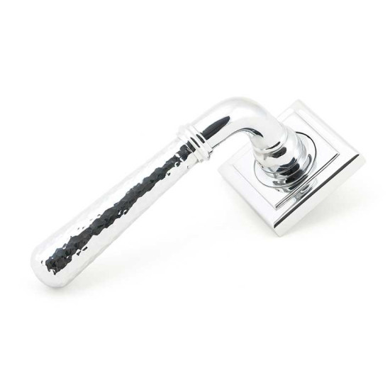Polished Chrome Hammered Newbury Lever on Square Rose Set - Unsprung