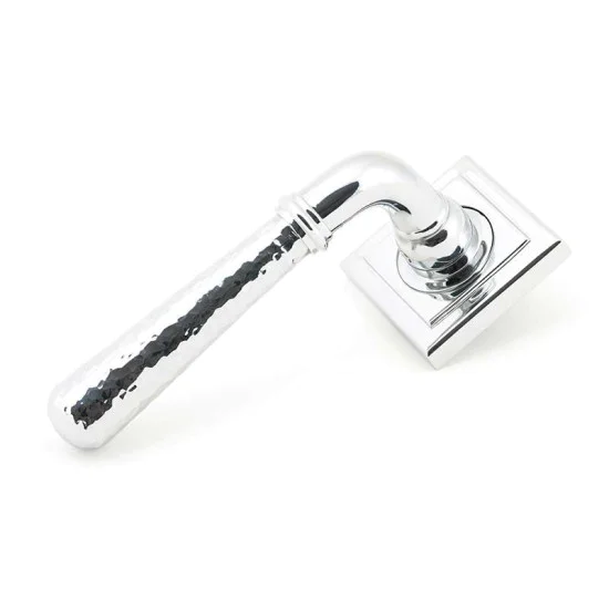 Polished Chrome Hammered Newbury Lever on Square Rose Set - Unsprung