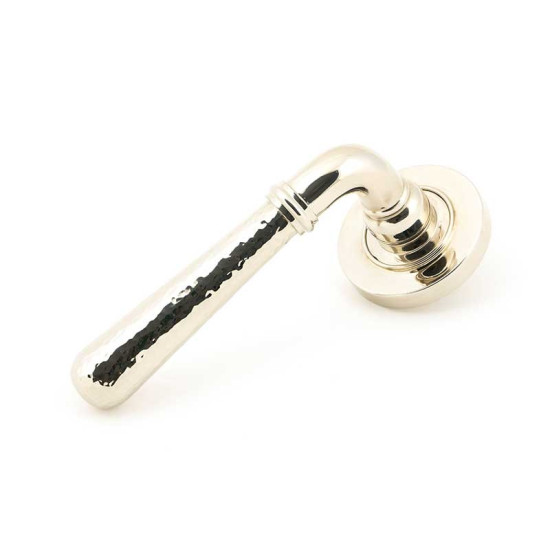 Polished Nickel Hammered Newbury Lever on Round Rose Set - Unsprung