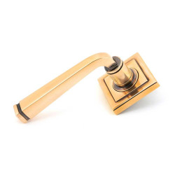 Polished Bronze Avon Lever Door Handle on Square Rose Set - Unsprung