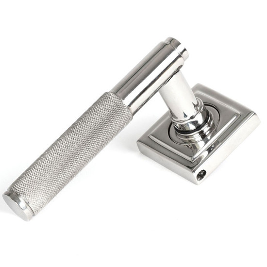 Brompton Unsprung Lever Door Handle on Square Rose Set - Satin Marine Stainless Steel
