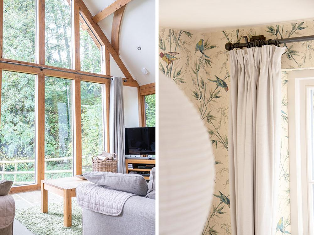Pewter and beeswax curtain poles with matching ball finials