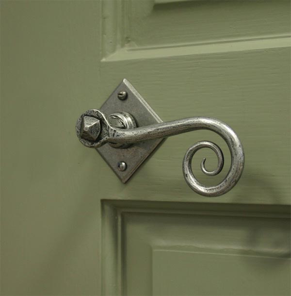 Blacksmith Pewter Patina Monkeytail Lever Door Handle on Diamond Rosette