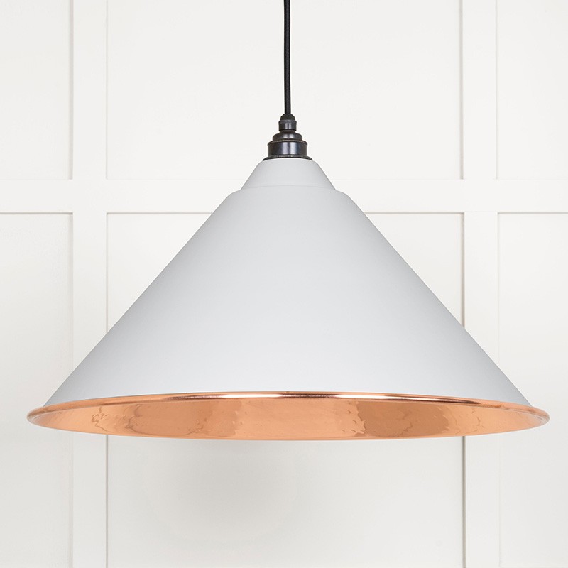 White/Light Hammered Copper Hockley Pendant In Flock