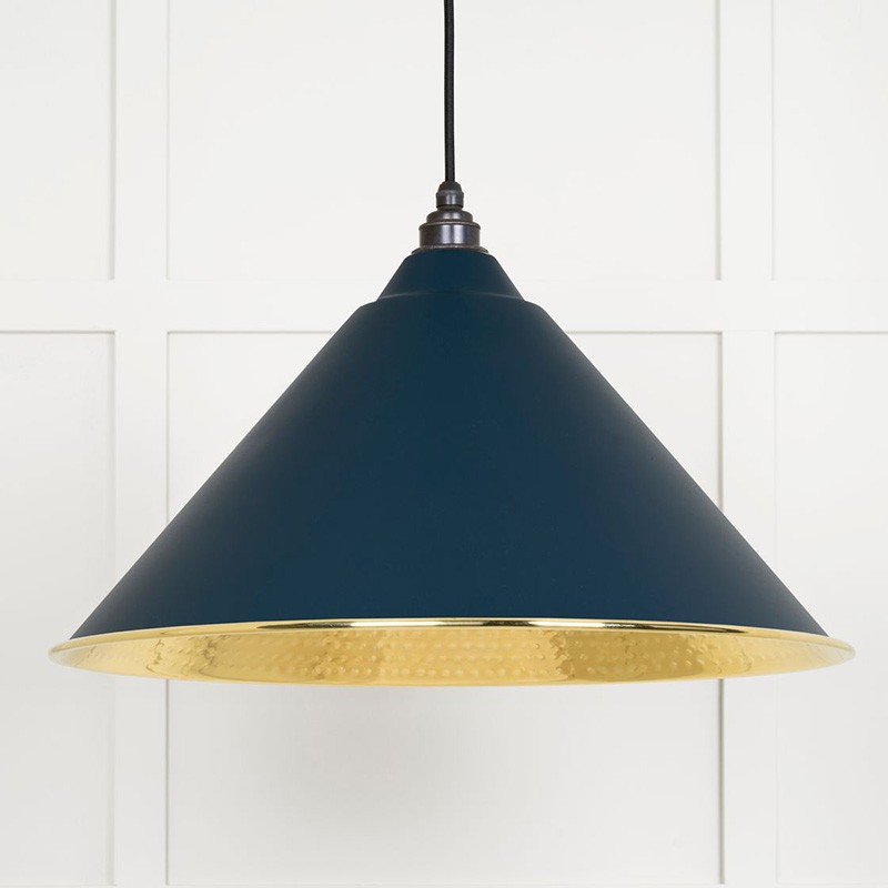 Dark/Blue/Light Hammered Brass Hockley Pendant In Dusk