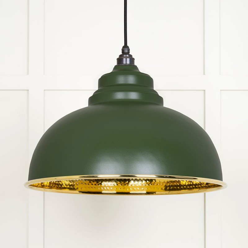Green/Light Hammered Brass Harborne Pendant In Heath