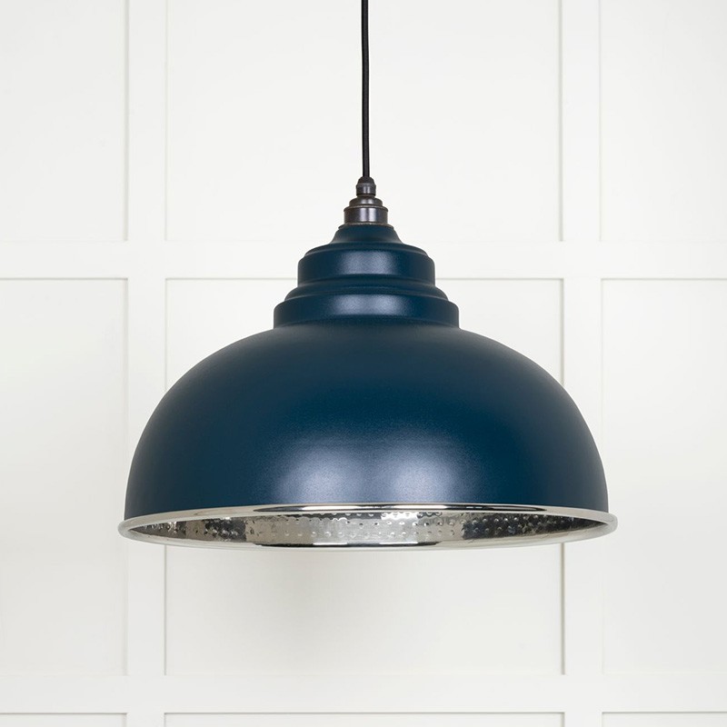 Dark/Blue Hammered Nickel Harborne Pendant In Dusk
