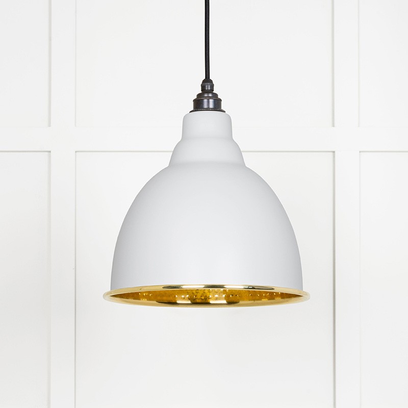 White/Light Hammered Brass Brindley Pendant In Flock