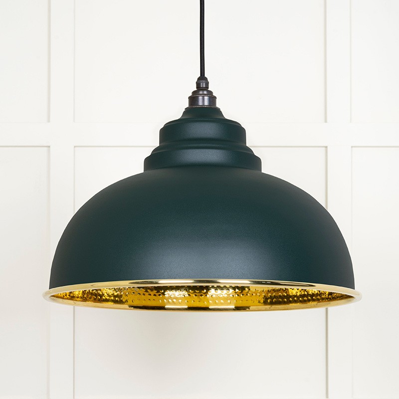 Green/Light Hammered Brass Harborne Pendant In Dingle