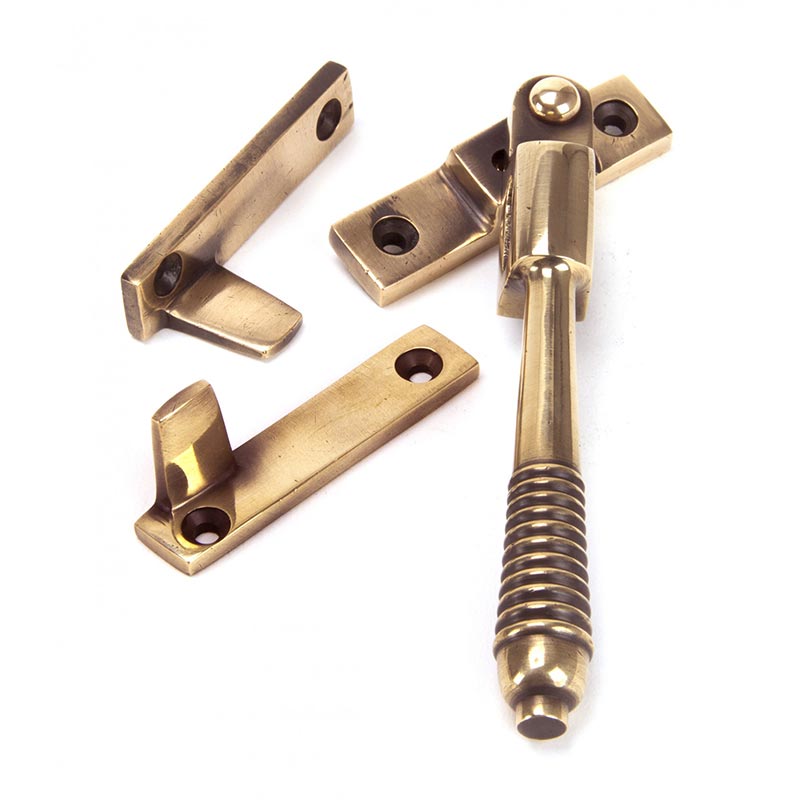 Night Vent Locking Reeded Casement Fastener - Polished Bronze