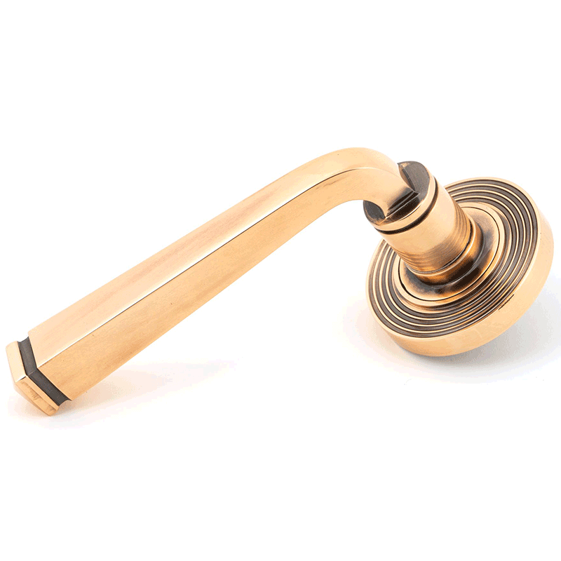 Bronze Avon Sprung Lever Door Handle On Beehive Rose Set - Polished