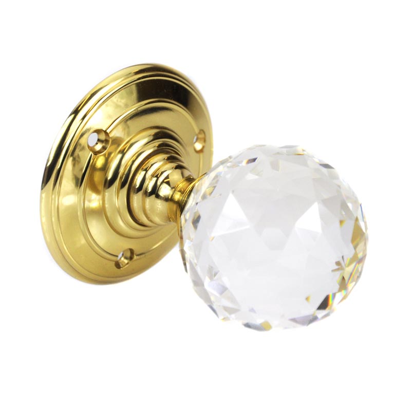 Facetted Clear Glass ball door Knob 70mm rose