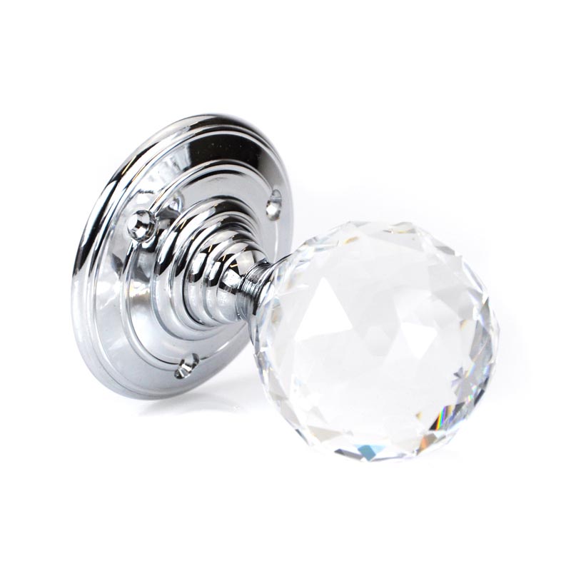 Facetted Clear Glass ball door Knob Polished Chrome 70mm rose