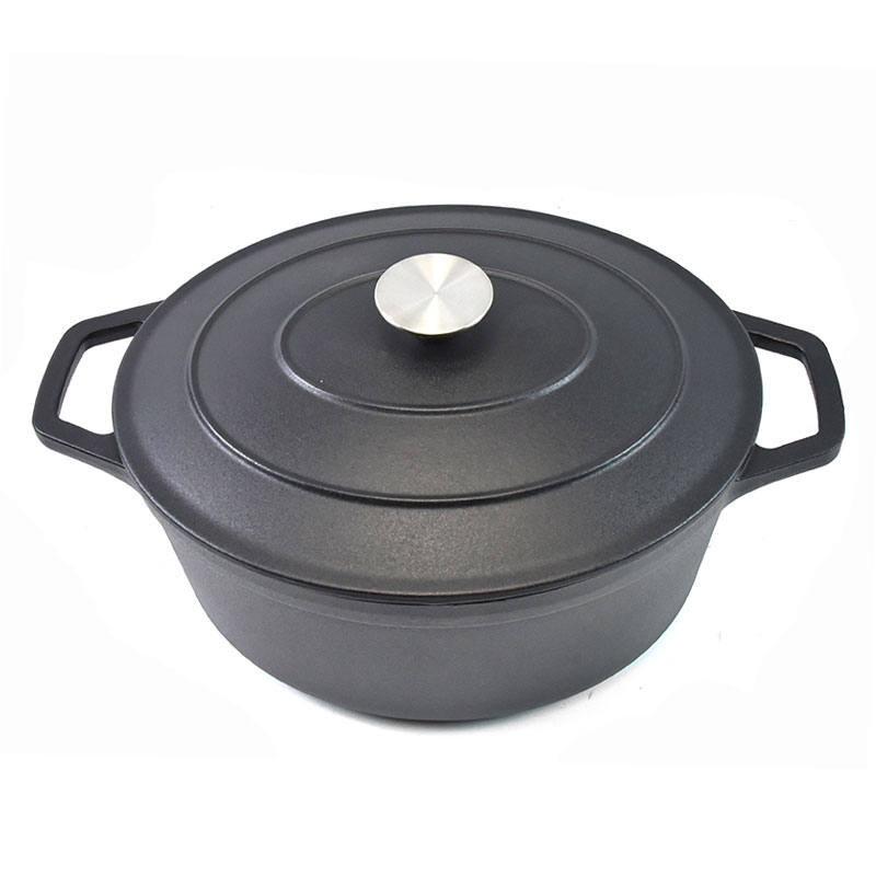Matt Black Enamelled Oval Cast Iron Casserole Cooking Pot Cast Iron