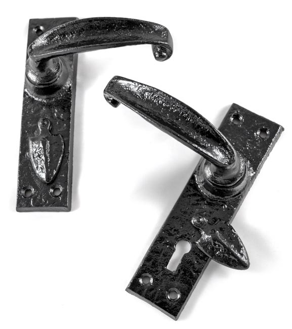 Kirkpatrick Black Cast Iron Lever Door Handle with Covered Escutcheon 2440