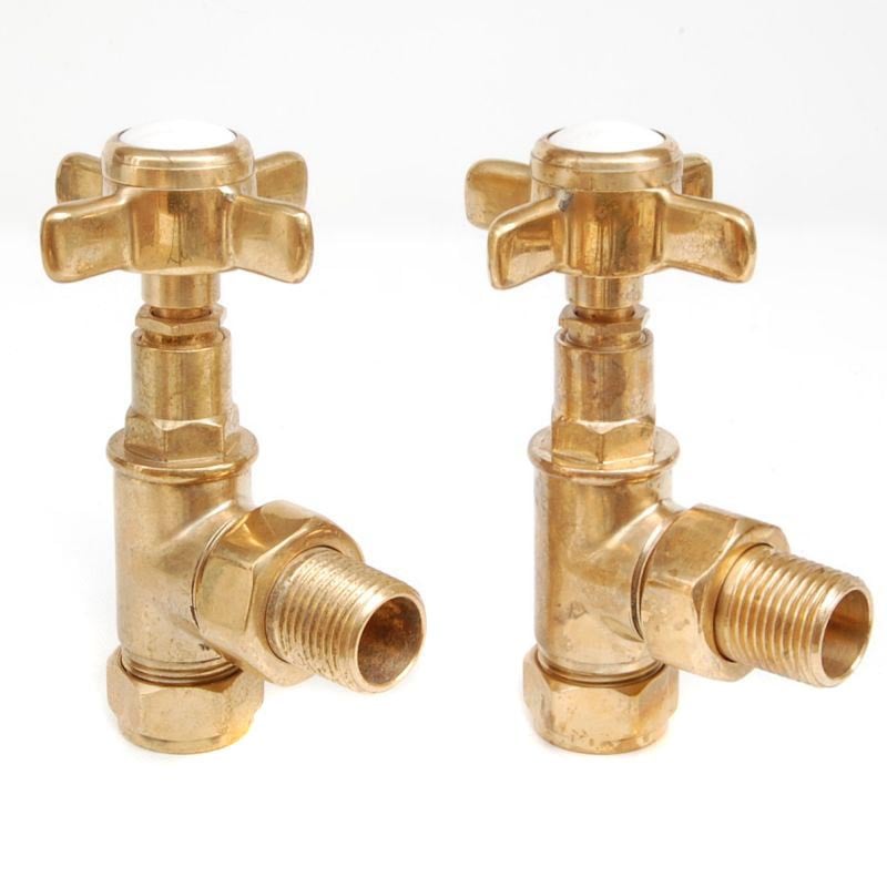 Westminster Crosshead Manual Angled Radiator Valves Unlacquered Brass